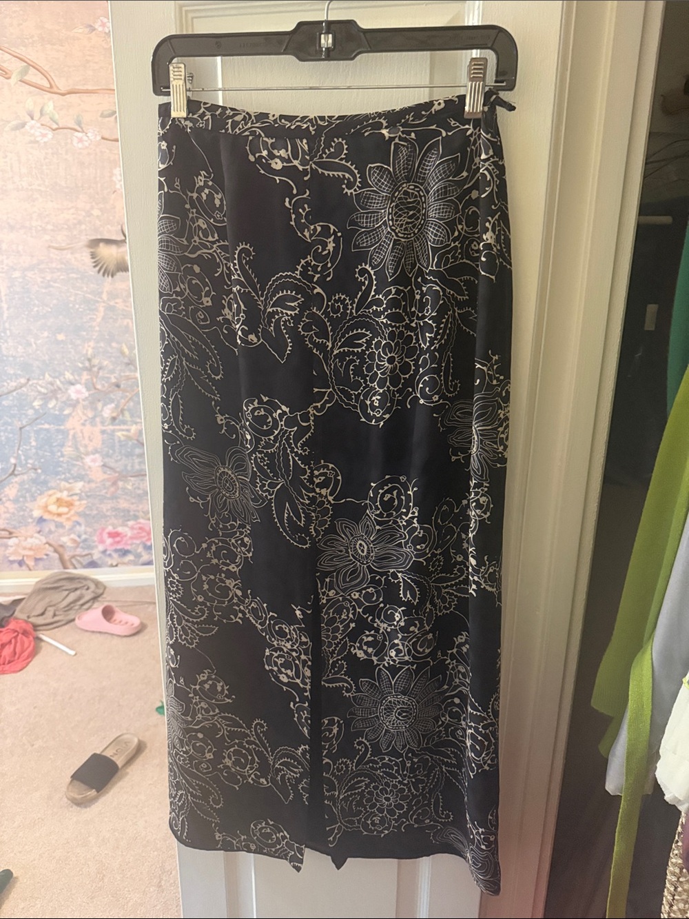 Ann Taylor Black Maxi Skirt with White Floral Print